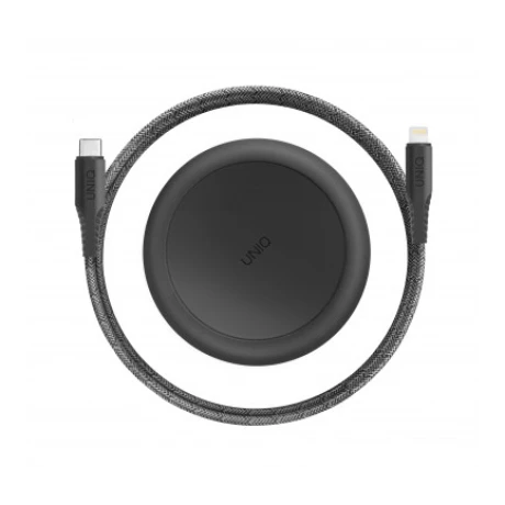 Cablu Date Type C la Lightning Uniq Halo cu Organizator 18W 1.2m Negru