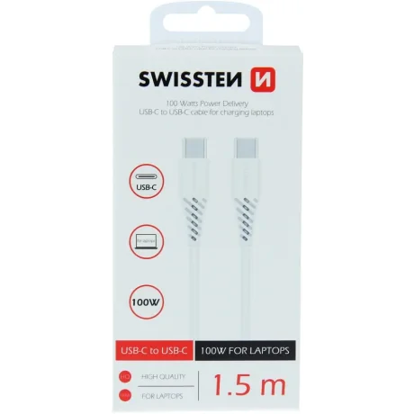 Cablu Date Type C la Type C Swissten 5A 1.5m Alb
