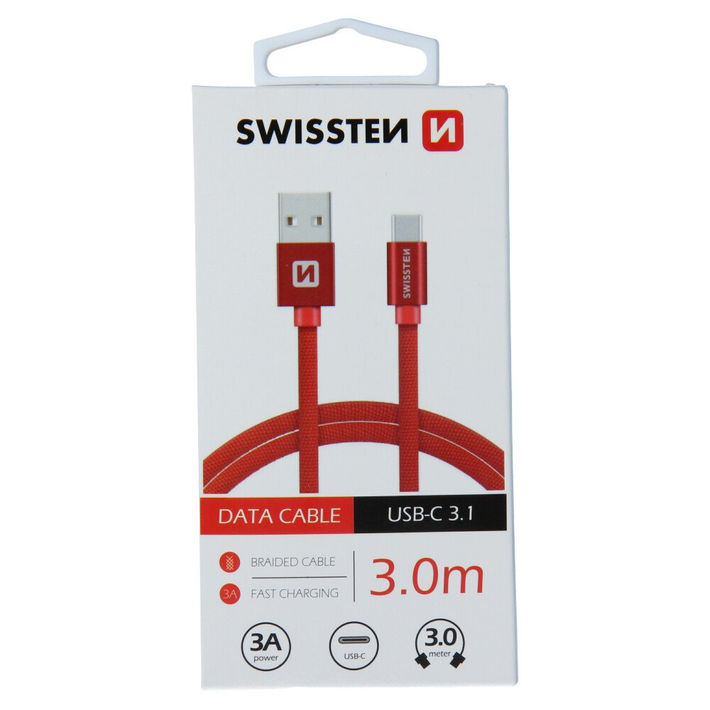 Cablu Date Type C Swissten Textil 3m Rosu thumb