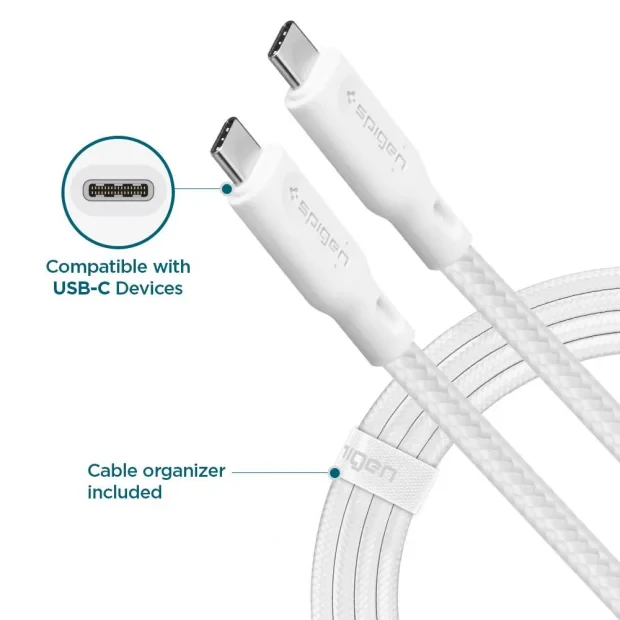 Cablu Date Type C to Type C Spigen C11C1 QC 3.0 1.5m White
