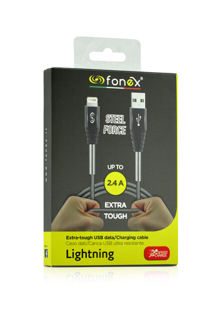 Cablu Date Usb-Lightning Fonex  Textil 1m Gri thumb