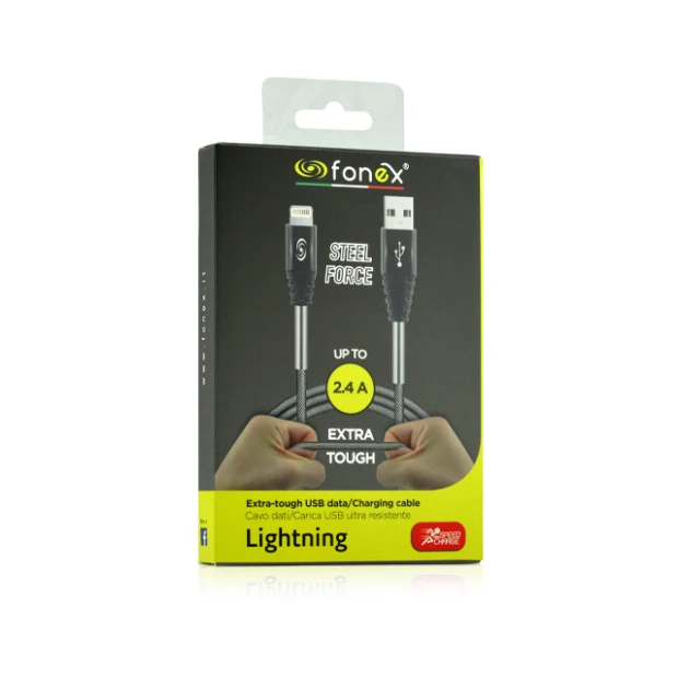 Cablu Date Usb-Lightning Fonex  Textil 1m Gri