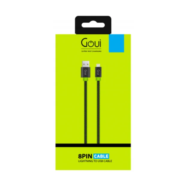 Cablu Date Usb to Lightning, Goui Fashion Flat  1m Negru-Verde