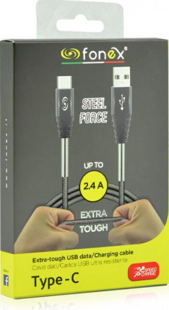 Cablu Date Usb-Type C Fonex Textil 1m Gri thumb