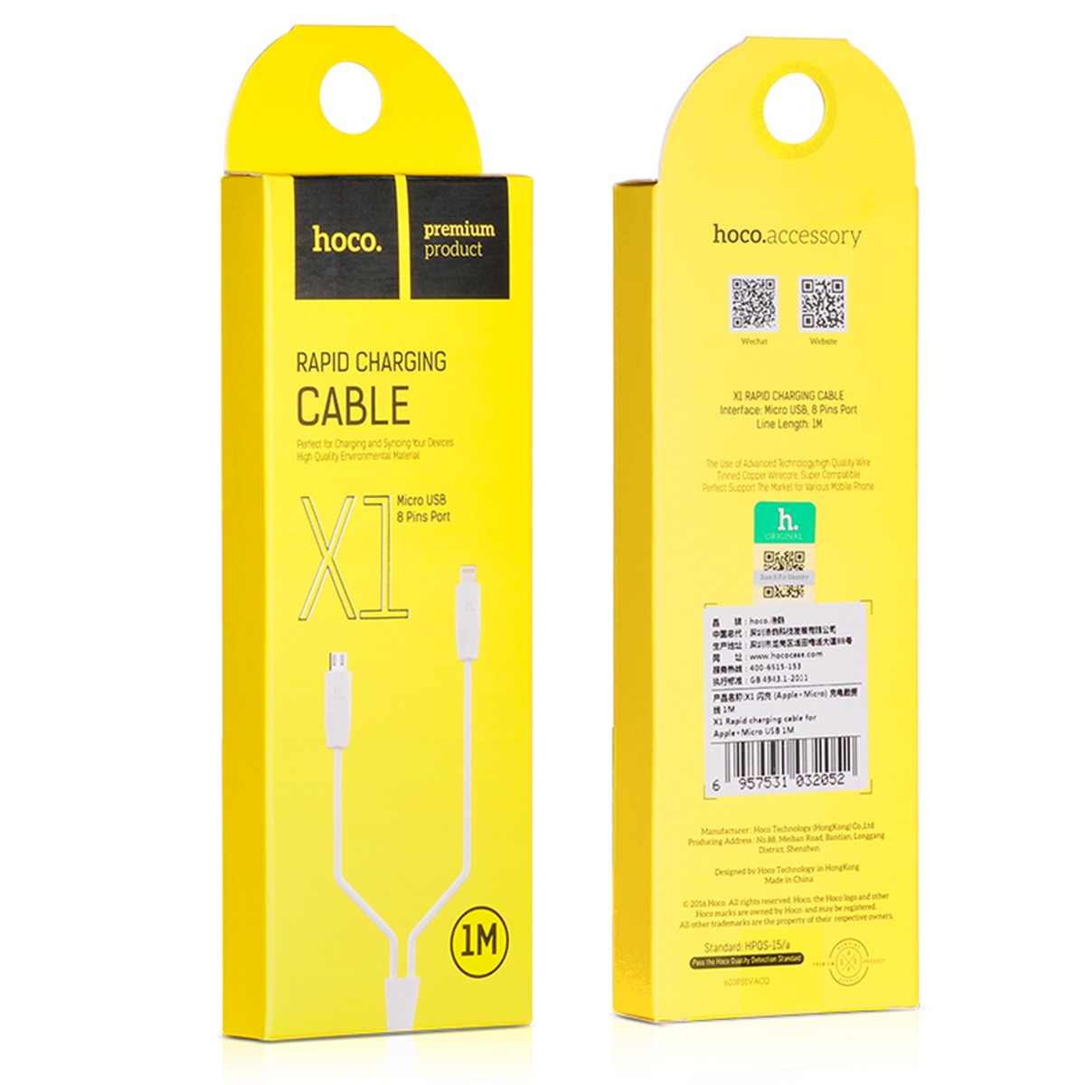 Cablu incarcare rapida 2 in 1 Lightning + MicroUSB Hoco X1 Alb thumb