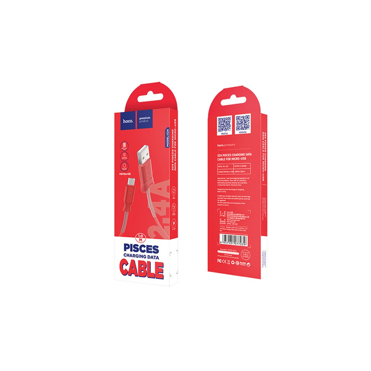 Cablu incarcare/transfer date Micro Usb, Hoco X24 Rosu thumb