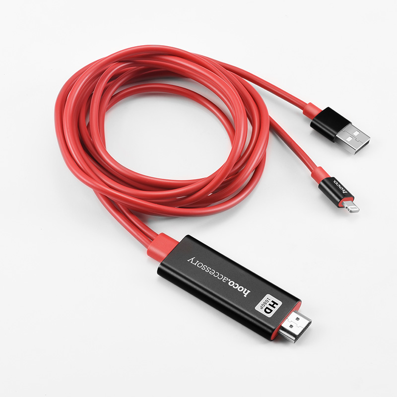 Cablu Lightning la HDMI UA4 Hoco 2m Negru-Rosu thumb