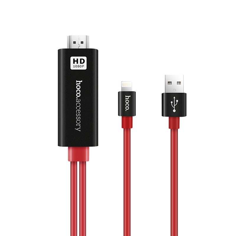 Cablu Lightning la HDMI UA4 Hoco 2m Negru-Rosu thumb