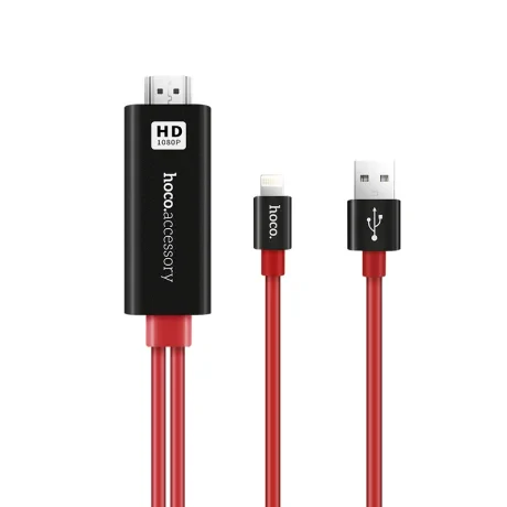 Cablu Lightning la HDMI UA4 Hoco 2m Negru-Rosu