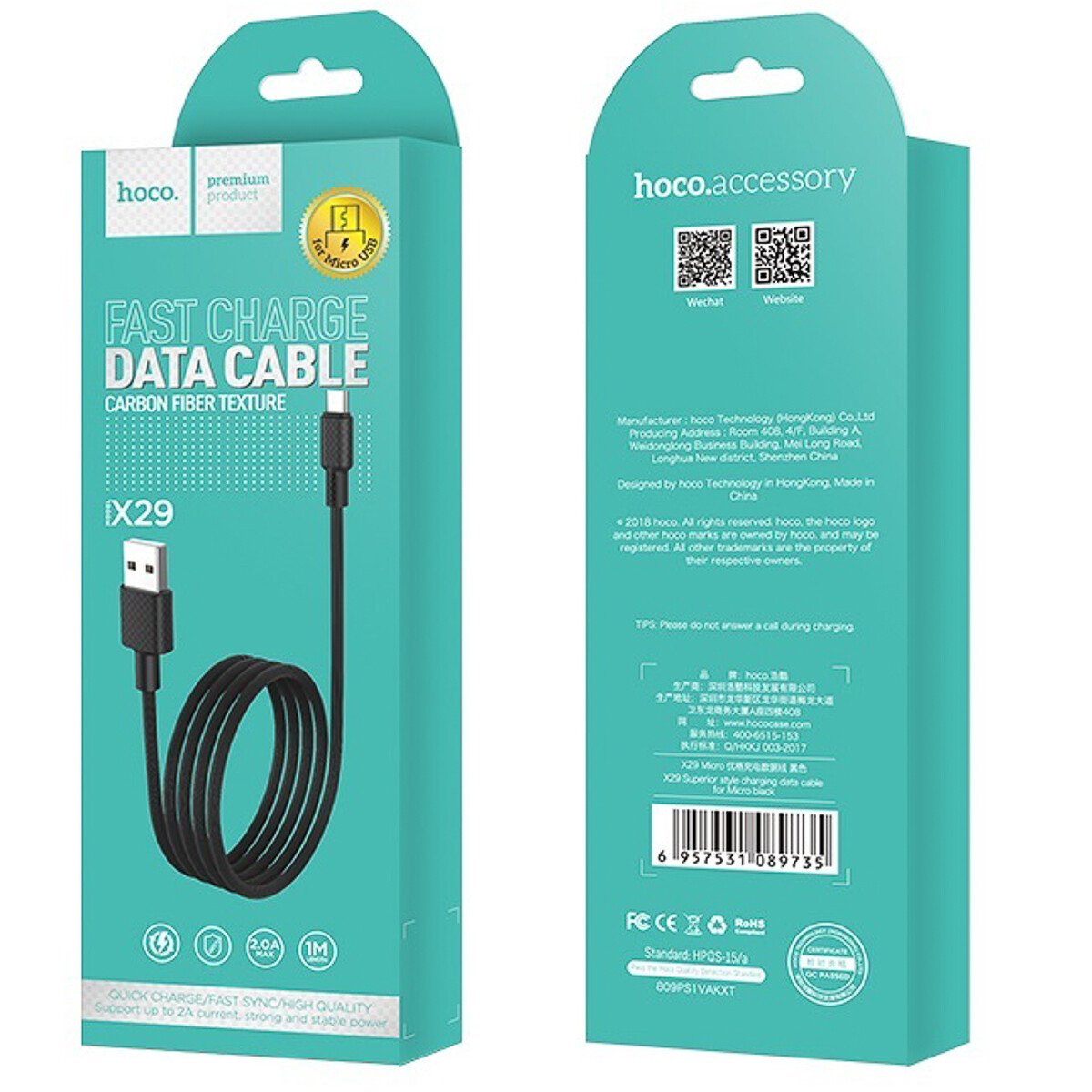 Cablu Micro Usb cu incarcare rapida Hoco X29 1m Negru thumb