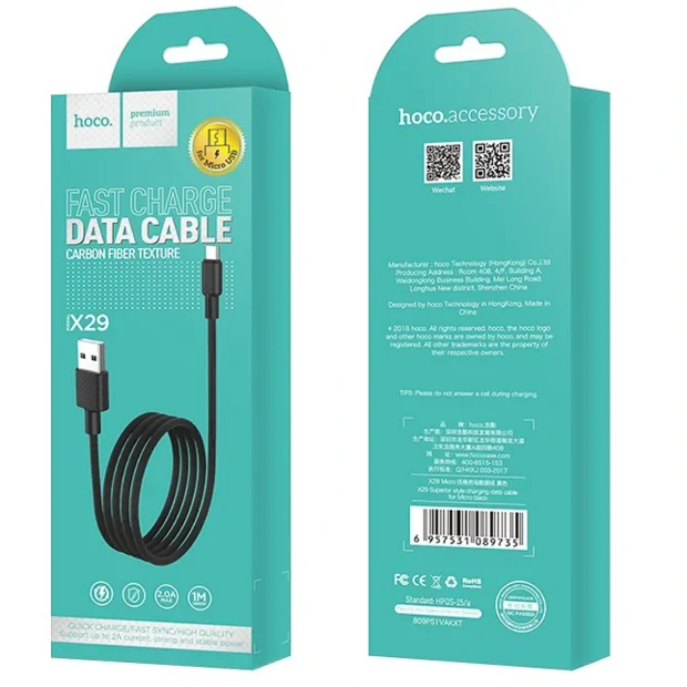 Cablu Micro Usb cu incarcare rapida Hoco X29 1m Negru