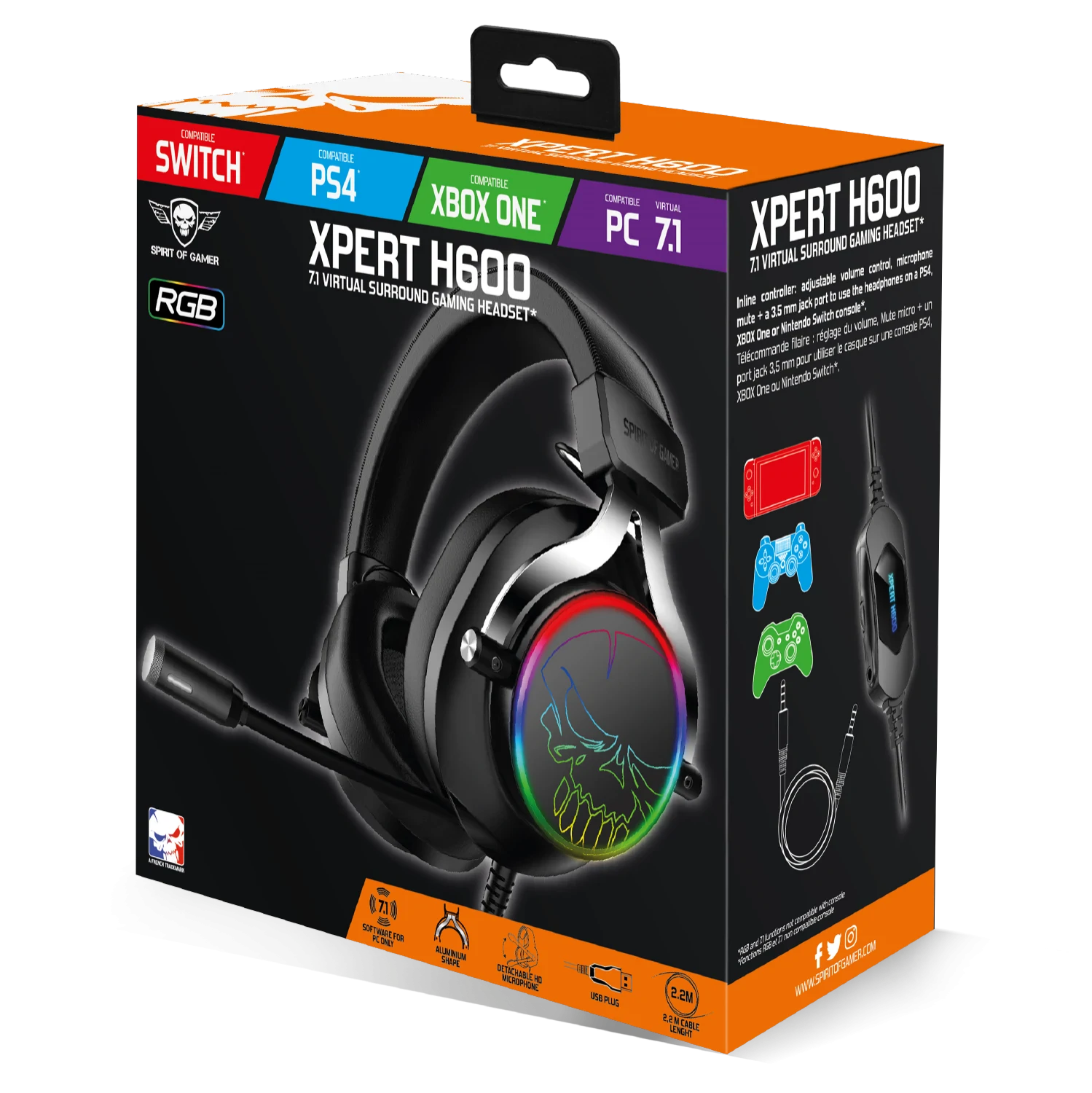 Casti Gaming Audio Spirit of Gamer Xpert-H600 RGB Helmet Virtual 7.1 Output Usb Negru thumb