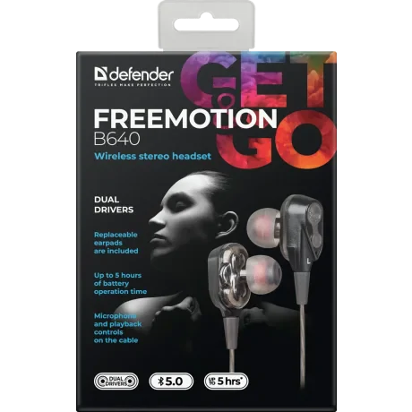 Casti Bluetooth Defender FreeMotion B640 Wireless BT 5.0 Negru