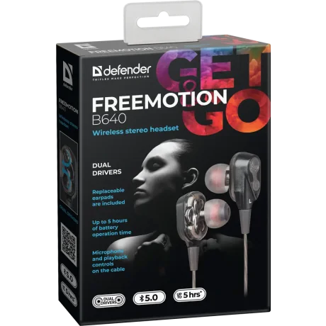 Casti Bluetooth Defender FreeMotion B640 Wireless BT 5.0 Negru