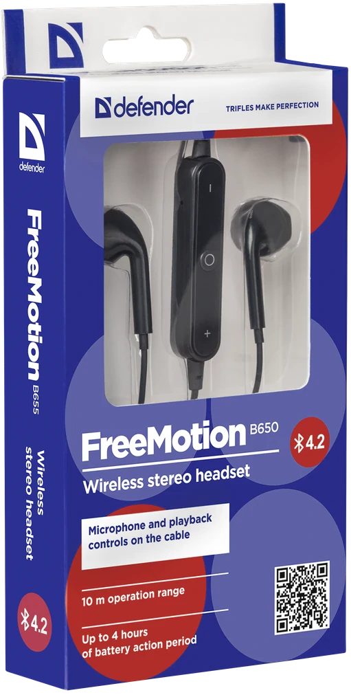 Casti Bluetooth Defender FreeMotion B650 Wireless BT 4.2 Negru thumb