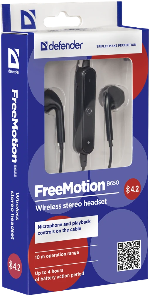 Casti Bluetooth Defender FreeMotion B650 Wireless BT 4.2 Negru thumb