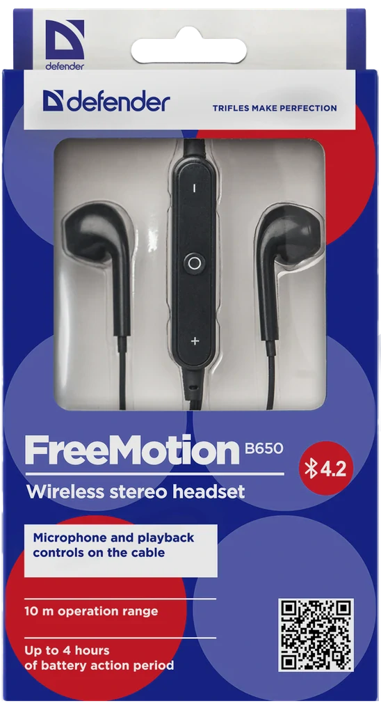 Casti Bluetooth Defender FreeMotion B650 Wireless BT 4.2 Negru thumb