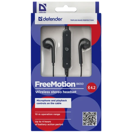 Casti Bluetooth Defender FreeMotion B650 Wireless BT 4.2 Negru