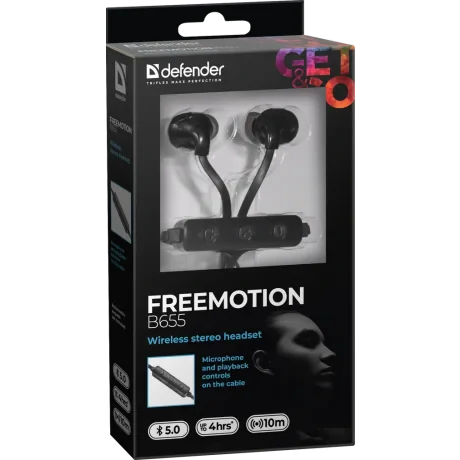 Casti Bluetooth Defender FreeMotion B655 Wireless BT 5.0 Negru