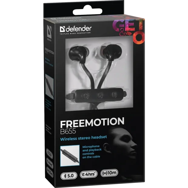 Casti Bluetooth Defender FreeMotion B655 Wireless BT 5.0 Negru