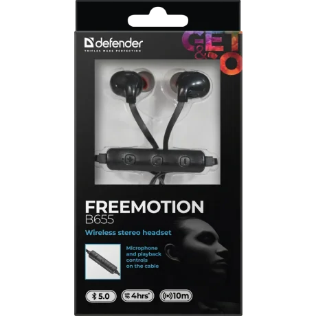 Casti Bluetooth Defender FreeMotion B655 Wireless BT 5.0 Negru