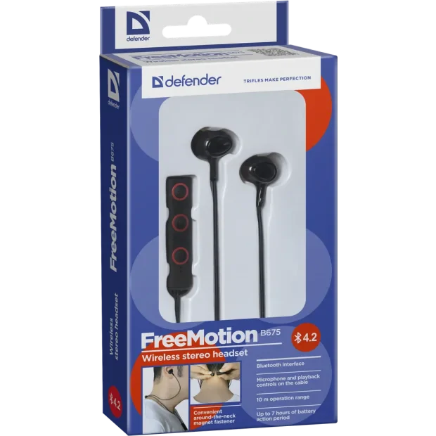 Casti Bluetooth Defender FreeMotion B675 Wireless BT 4.2 Negru