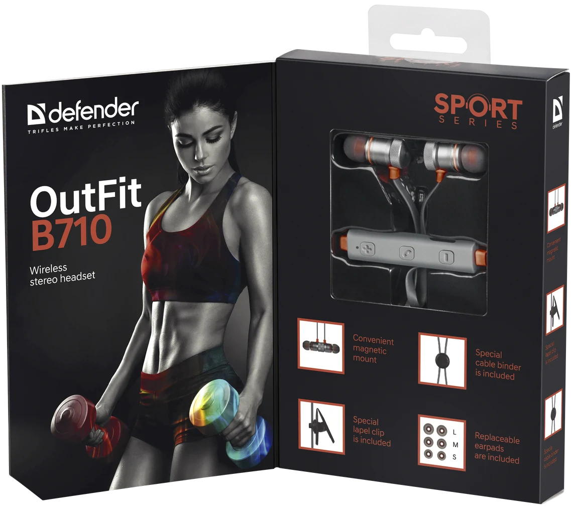 Casti Bluetooth Defender Sport OutFit B710 Wireless BT 4.1 Gri thumb