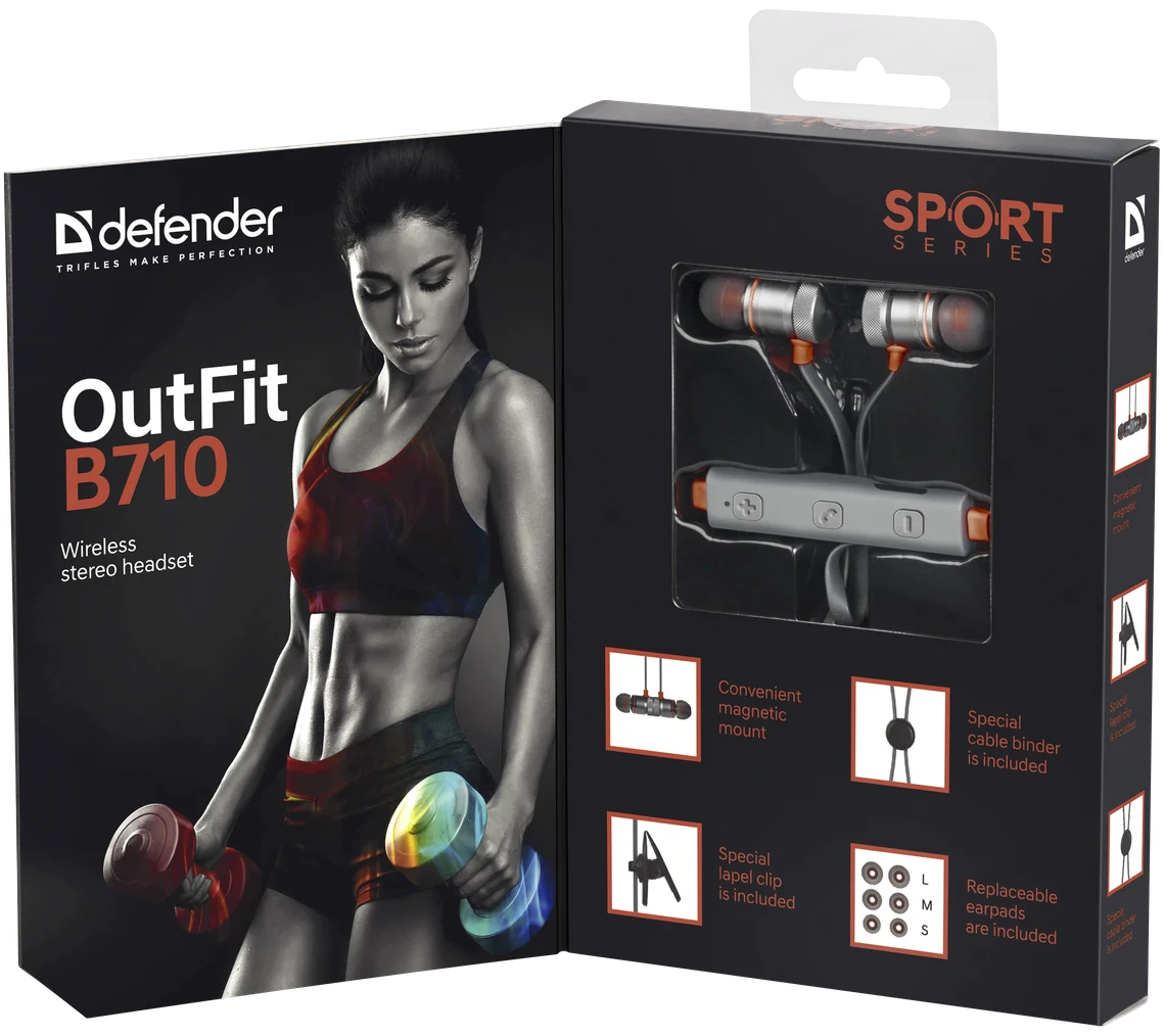 Casti Bluetooth Defender Sport OutFit B710 Wireless BT 4.1 Gri thumb