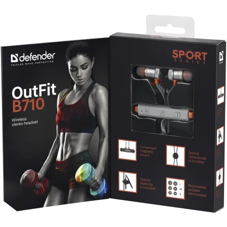 Casti Bluetooth Defender Sport OutFit B710 Wireless BT 4.1 Gri