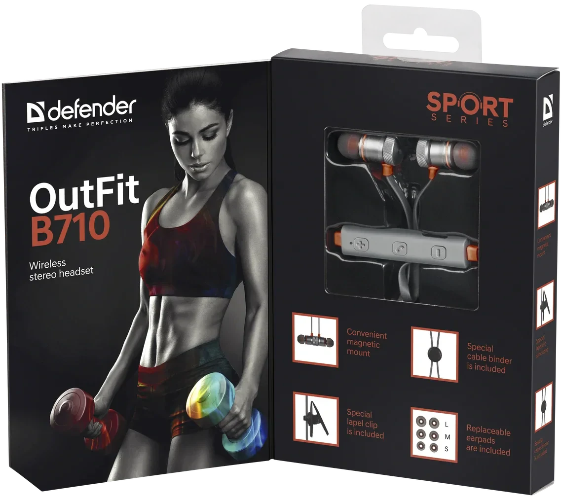 Casti Bluetooth Defender Sport OutFit B710 Wireless BT 4.1 Gri