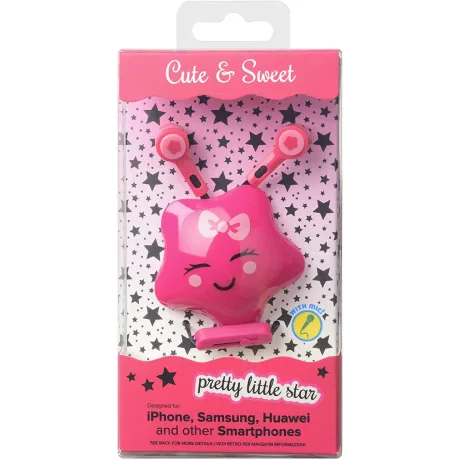 Casti cu Fir Cellularline Cute&amp;Sweet Star Microfon Jack 3.5mm Roz