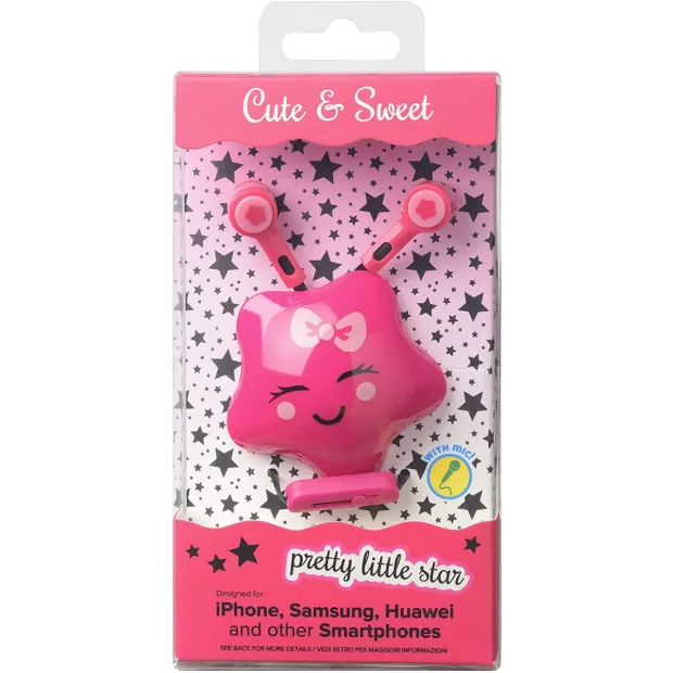 Casti cu Fir Cellularline Cute&amp;Sweet Star Microfon Jack 3.5mm Roz