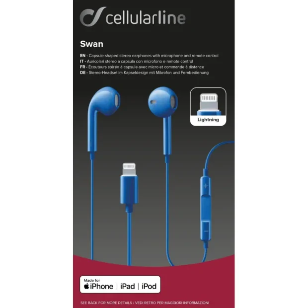 Casti cu Fir Cellularline Swan Microfon cu Input Lightning, Albastru