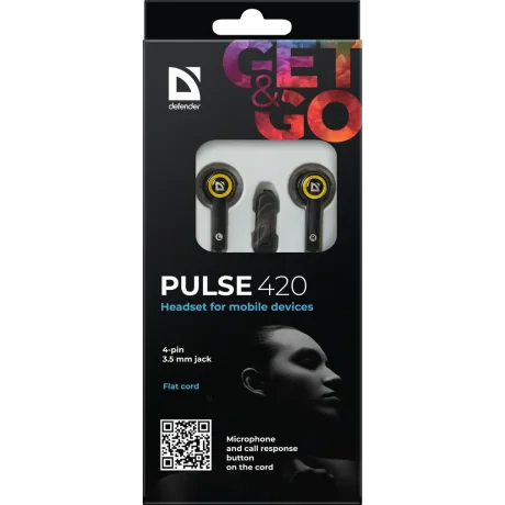 Casti cu Fir Defender Pulse 420 Jack 3.5mm 1.2m Negru-Galben