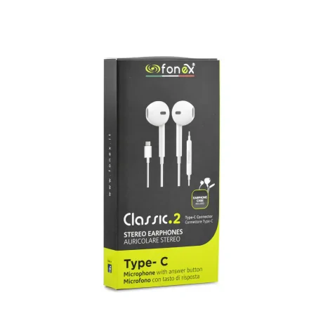 Casti cu Fir Fonex cu Input Type C Alb