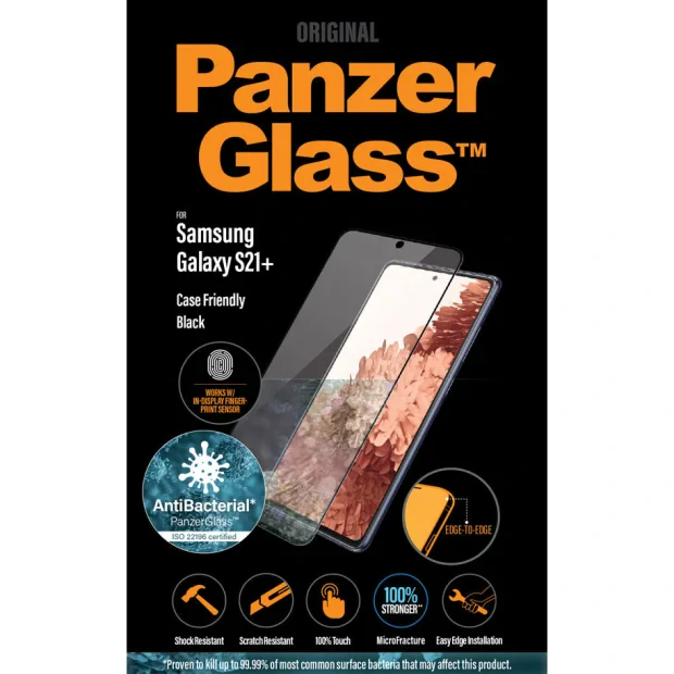 Folie Sticla Panzer Antibacterial pentru Samsung Galaxy S21 Plus Negru