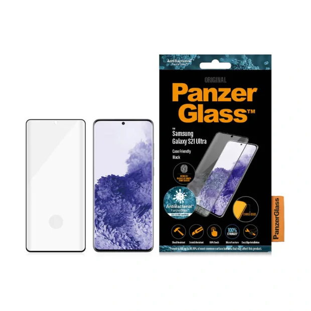 Folie Sticla Panzer Antibacterial pentru Samsung Galaxy S21 Ultra Negru