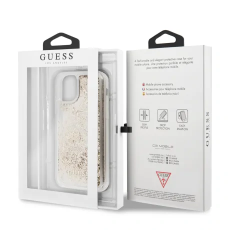 Husa Cover Guess Glitter Hearts pentru iPhone 11 Pro Max Gold