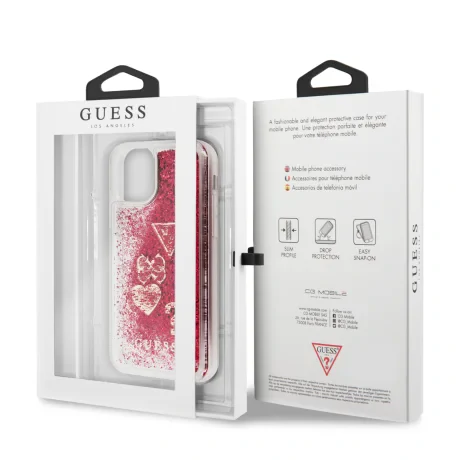 Husa Cover Guess Glitter Hearts pentru iPhone 11 Pro Max Raspberry