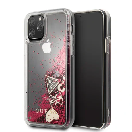 Husa Cover Guess Glitter Hearts pentru iPhone 11 Pro Max Raspberry