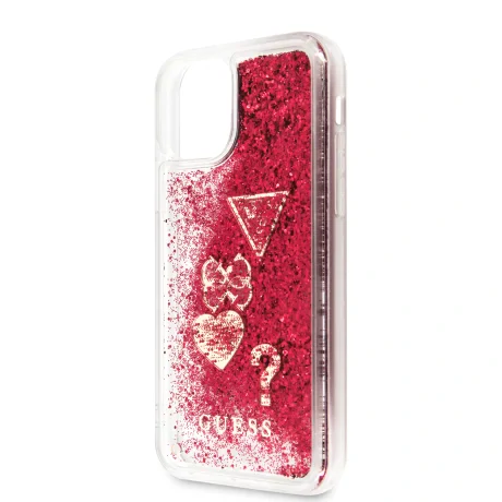 Husa Cover Guess Glitter Hearts pentru iPhone 11 Pro Max Raspberry