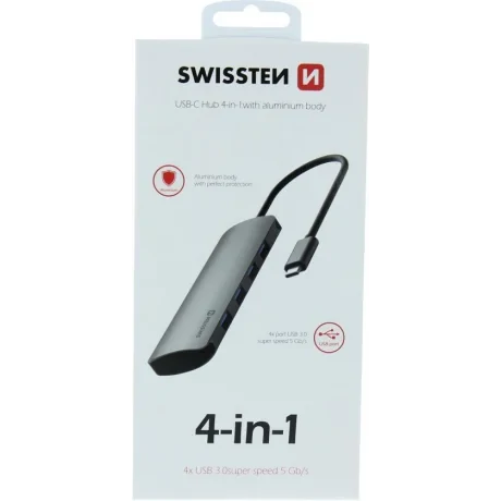 Hub Swissten 4in1 USB-C 4XUSB 3.0 Aluminiu Gri
