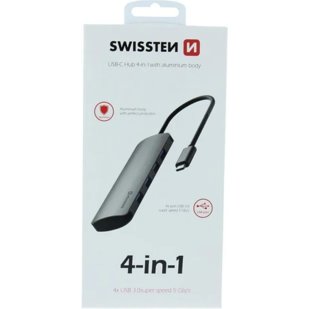 Hub Swissten 4in1 USB-C 4XUSB 3.0 Aluminiu Gri