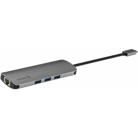 Hub Swissten 8in1 1XUSB-C PD 3XUSB 3.0 1XHDMI 4K 1XRJ45 1XSD 1XMicro SD Aluminiu Gri