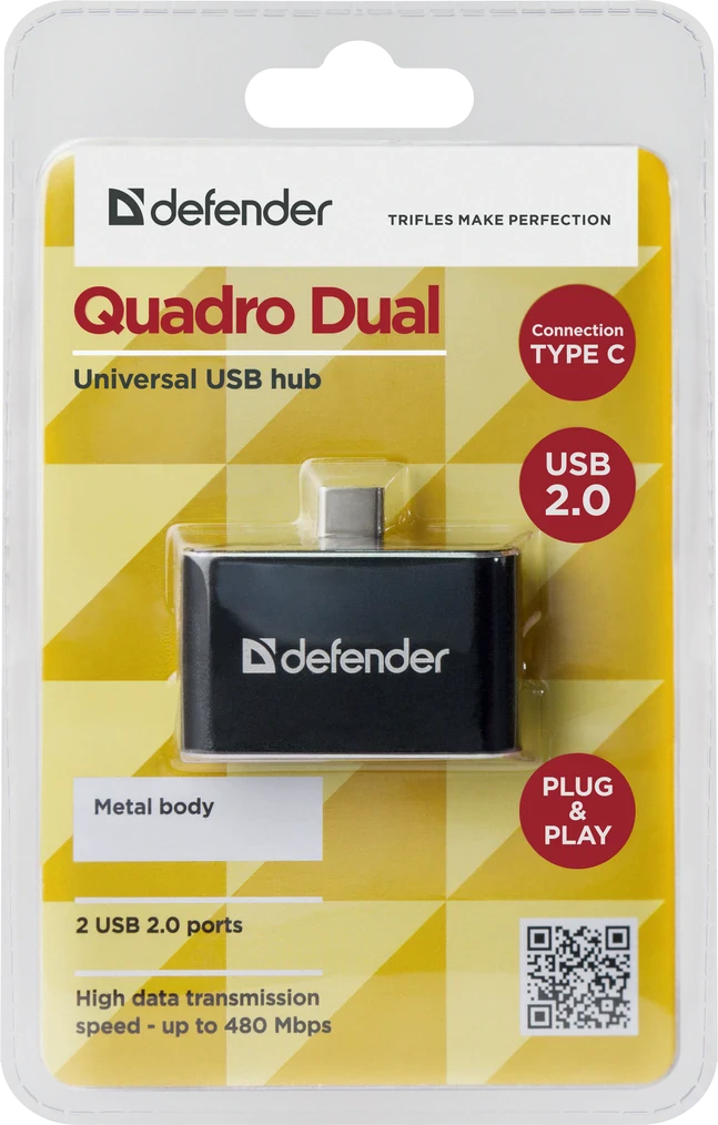 Hub Usb Defender Quadro Dual 2xUsb TypeC- Micro Usb 0.5A Negru thumb