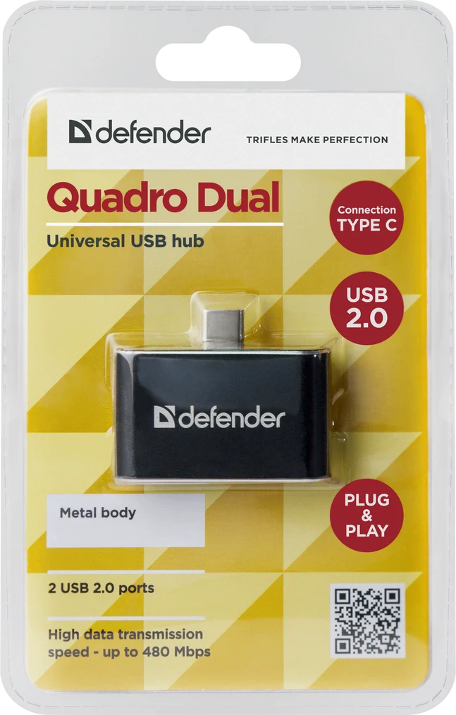 Hub Usb Defender Quadro Dual 2xUsb TypeC- Micro Usb 0.5A Negru thumb
