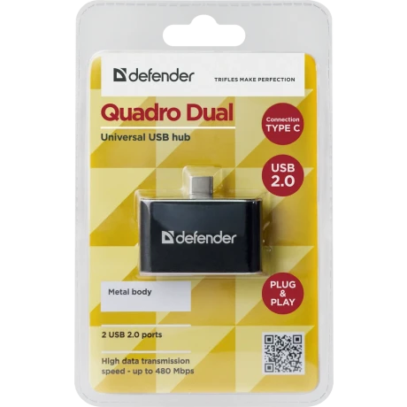 Hub Usb Defender Quadro Dual 2xUsb TypeC- Micro Usb 0.5A Negru