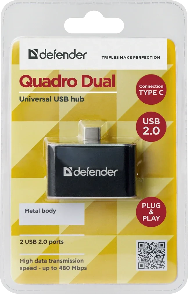 Hub Usb Defender Quadro Dual 2xUsb TypeC- Micro Usb 0.5A Negru