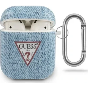 Husa Airpods Guess Denim Triangle pentru Airpods 1/2 Light Blue