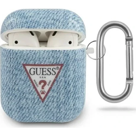 Husa Airpods Guess Denim Triangle pentru Airpods 1/2 Light Blue